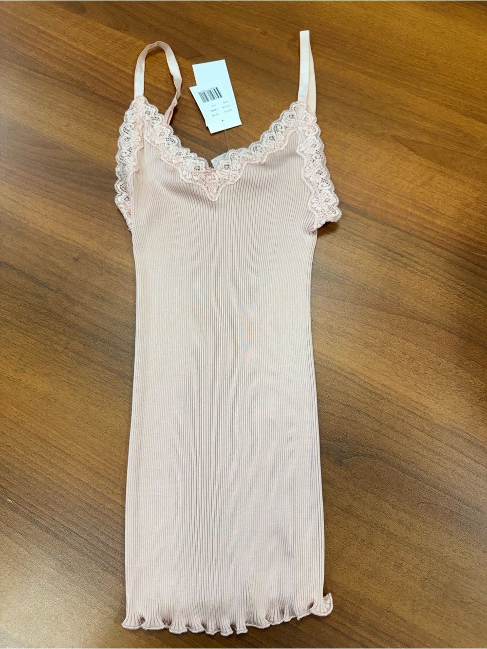 Aqua Ribbed Lace-Trim Slip Dress - Blush 💯 silk